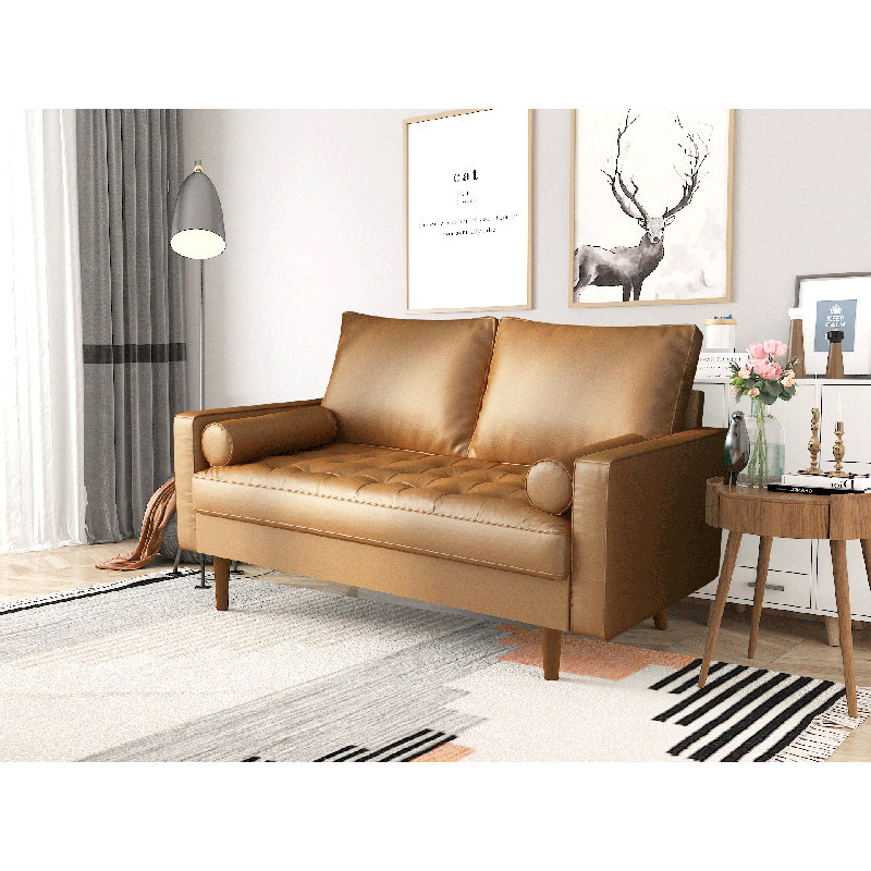 Oliver Lipford 58" Wide Faux Leather Square Arm Loveseat Wayfair